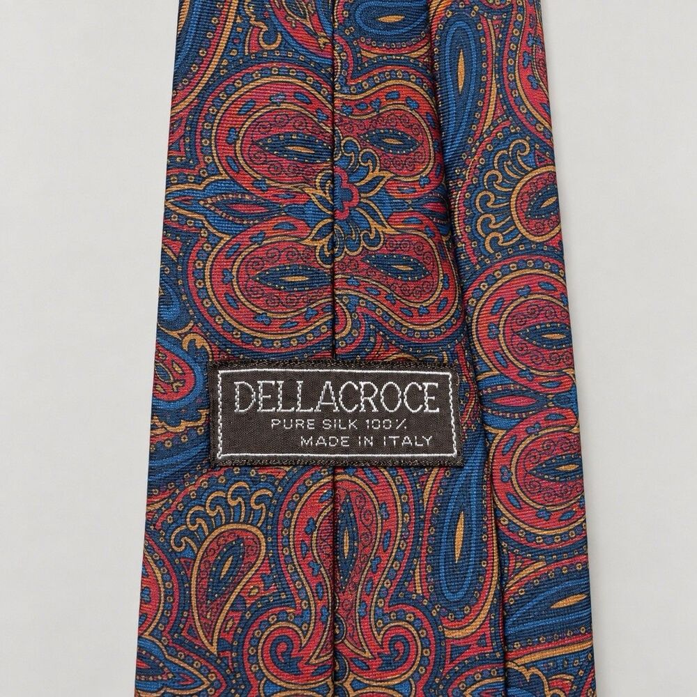 Dellacroce Men’s 100% Pure Silk Paisley Tie Made in Italy Navy Burgundy